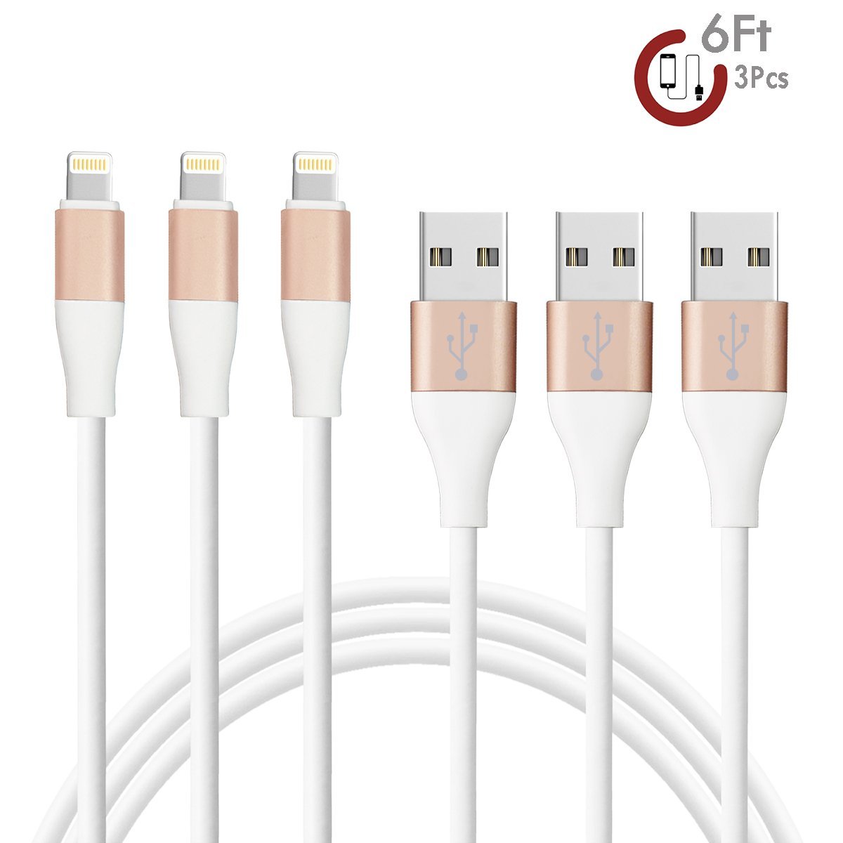 Zeuste Lightning Cable cargador de datos de USB para dispositivos Apple [3 PACK 2M] Dorado