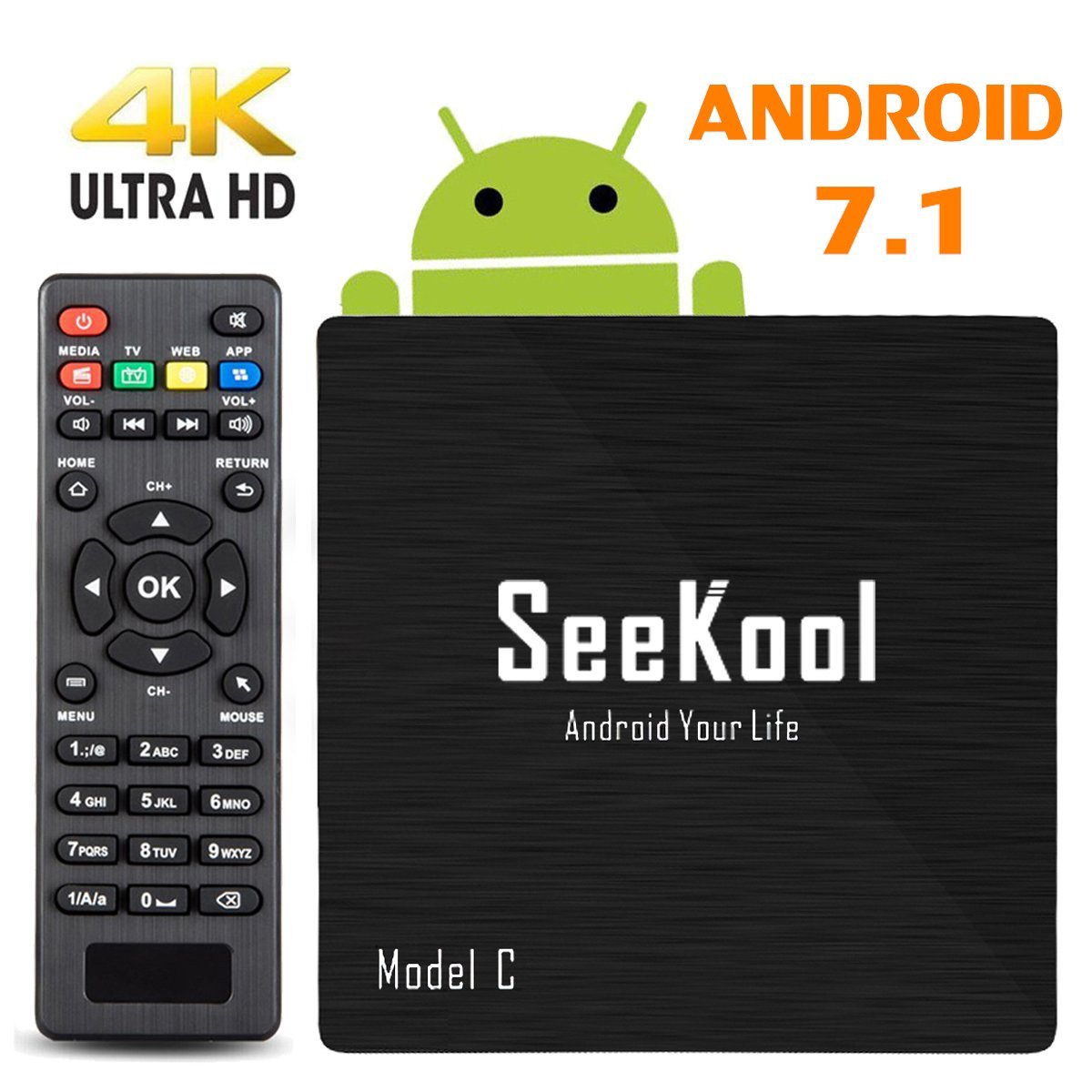SEEKOOL Model C Android TV Box con 1GB RAM 8GB ROM, 4K